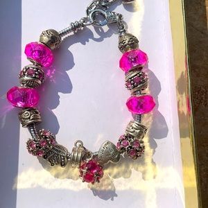 Salvano Silver Tone Pink Valentine Crystal And Murano Glass Bracelet